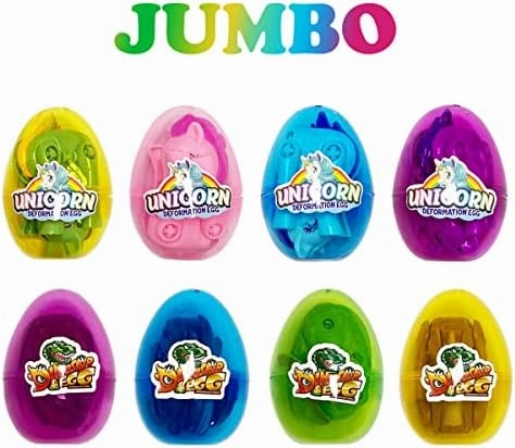 Pinkiwine 8 Pack Jumbo Unicorn & Dinosaur Deformation Eggs Prefilled Plastic Easter Eggs with Toys Inside for Kids Boys Girls Toddlers Easter Basket Stuffers Gifts Fillers Party Favors