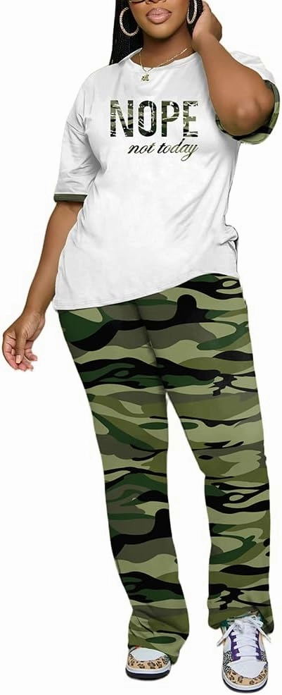 PINSV Women 2 Piece Outfits Short Sleeve Top and Flare Pants Lounge Sets Tracksuit