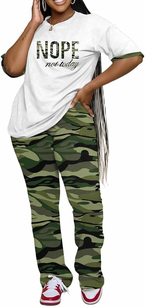 PINSV Women 2 Piece Outfits Short Sleeve Top and Flare Pants Lounge Sets Tracksuit