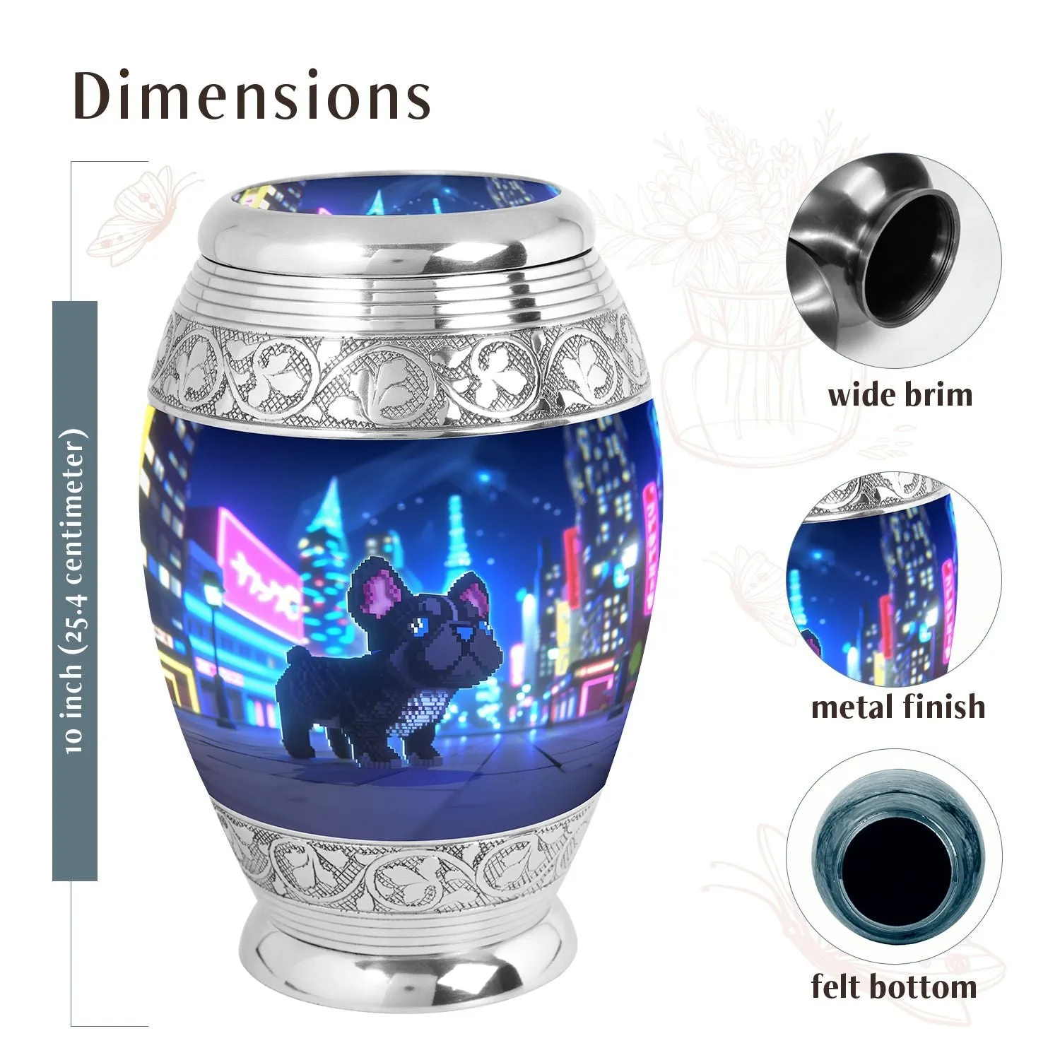 Pixel Art French Bulldog Pet Cremation Urn for Ashes