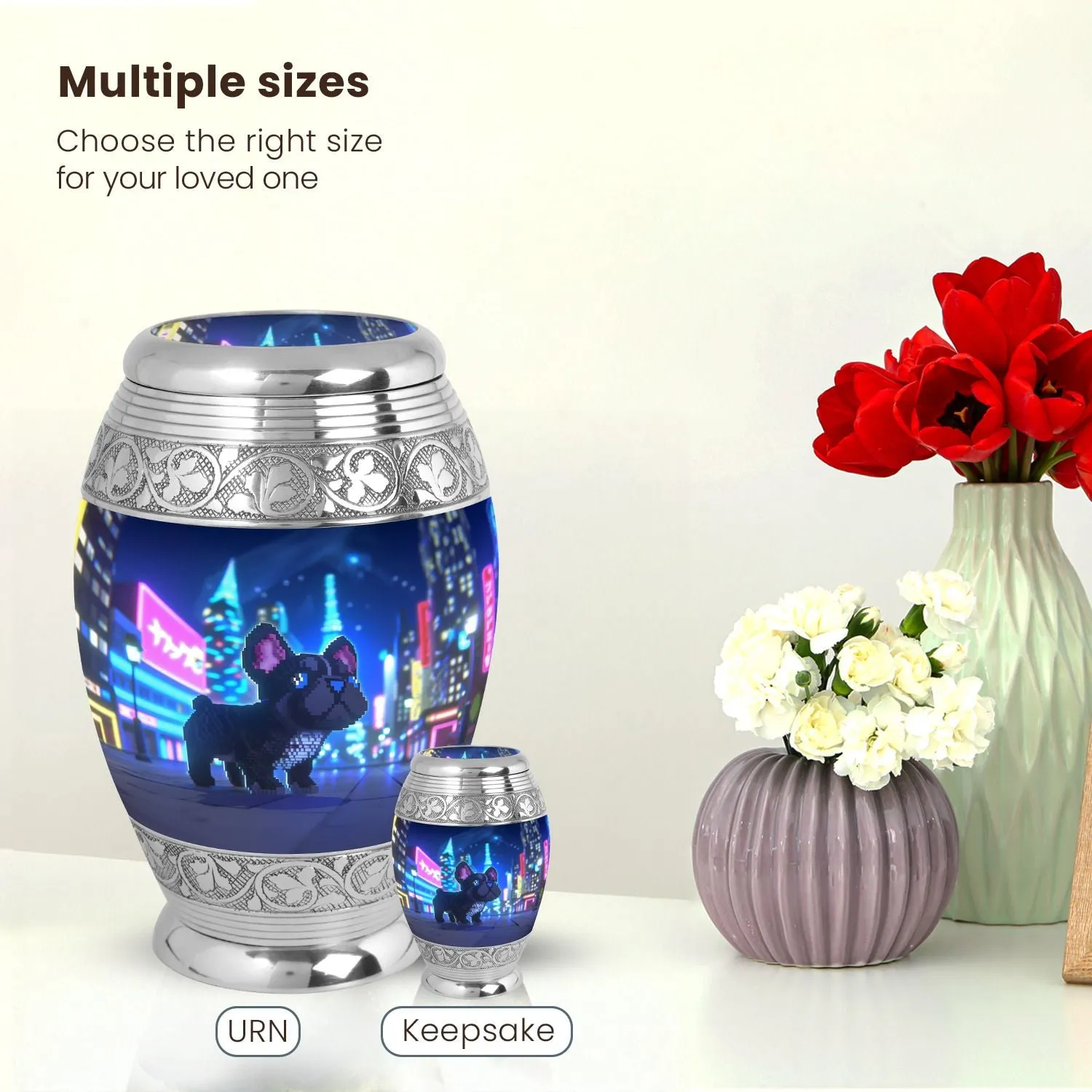 Pixel Art French Bulldog Pet Cremation Urn for Ashes