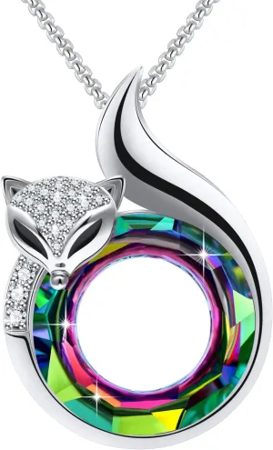 PLATO H Crystal Fox Necklace Cute Head and Tail Anniversary Jewelry for Women's Birthday Mother's Day Gifts for Her