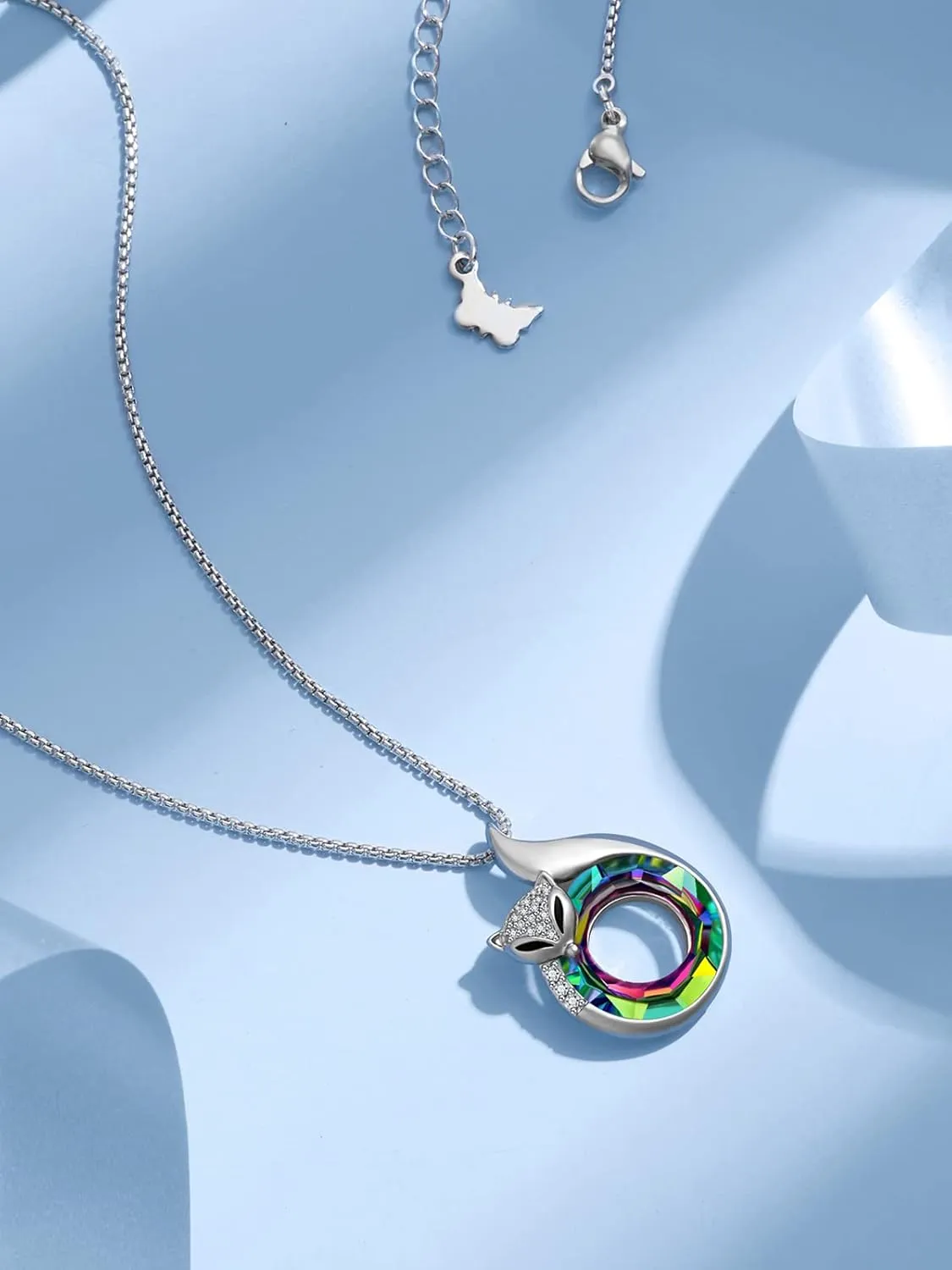 PLATO H Crystal Fox Necklace Cute Head and Tail Anniversary Jewelry for Women's Birthday Mother's Day Gifts for Her