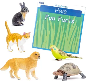 Play Builder: Pets Plastic Animal Figures/Pet Animal Figurines Toys and Fun Facts Book from The Makers of Language Builder, Multi