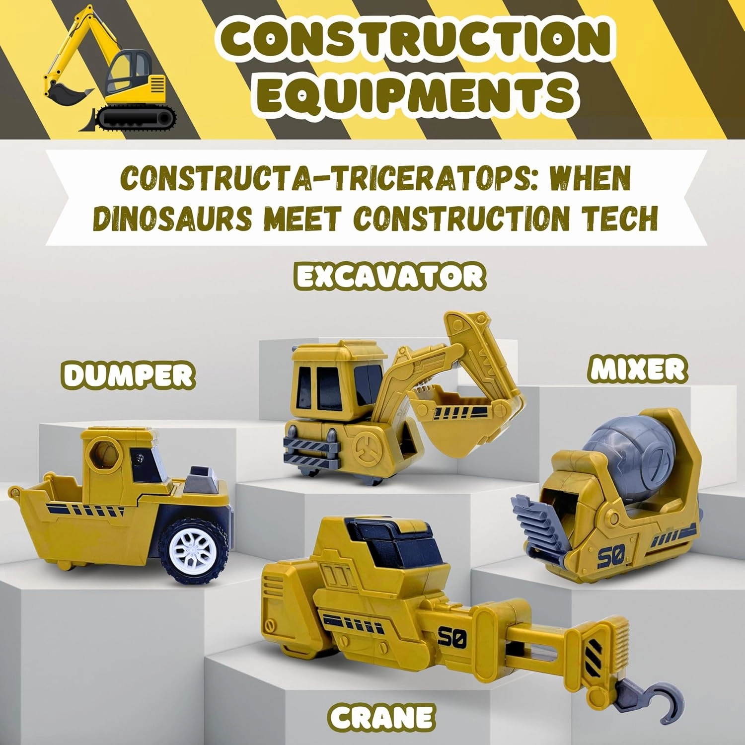 PlenPLAY T-Rex & Triceratops Dinosaur Toys - Construction Set with Light & Sounds, Ages 3 