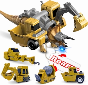 PlenPLAY T-Rex & Triceratops Dinosaur Toys - Construction Set with Light & Sounds, Ages 3 