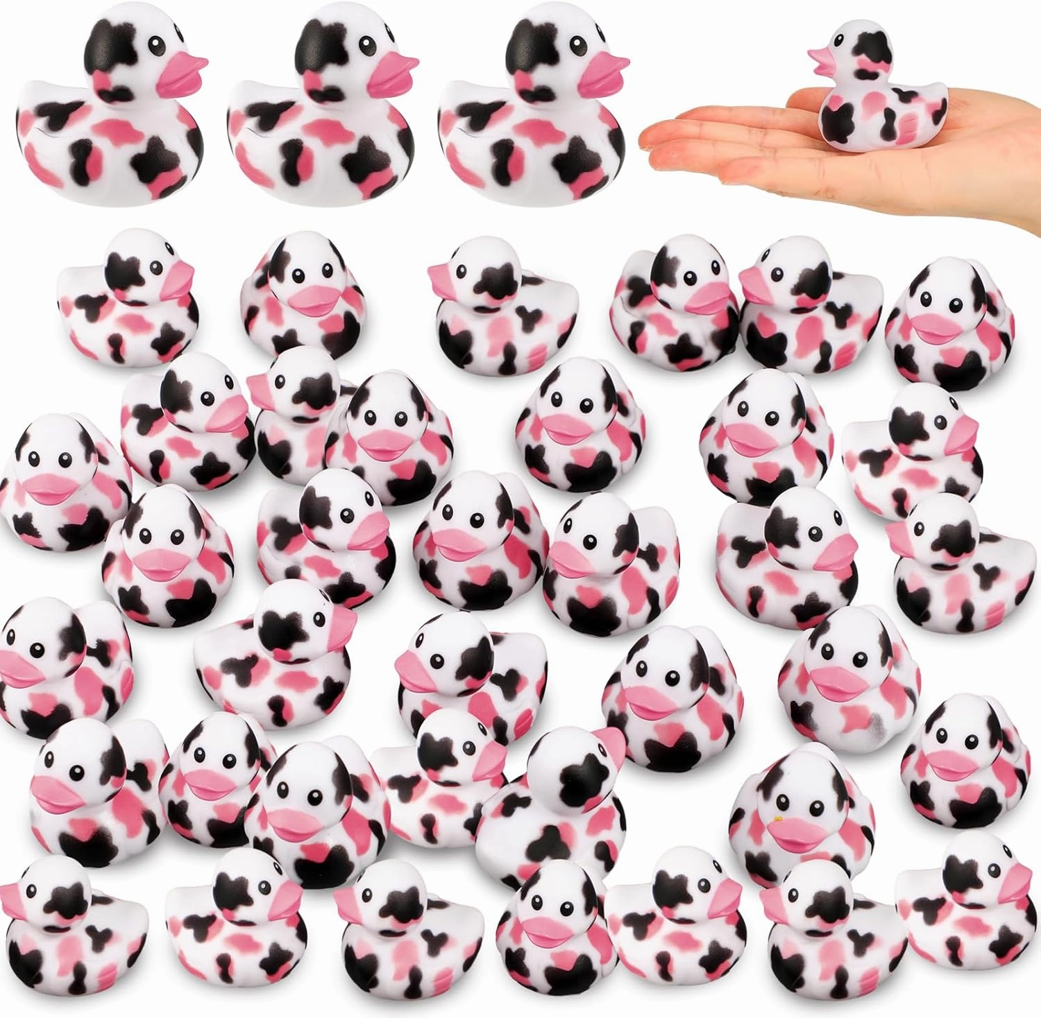 Poen 48 Pcs Cow Ducks Mini Cow Rubber Duck Bulk Cowboy Baby Bath Toy Baby Shower Birthday Bathtub Party Favors Swimming Pool Party Decorations