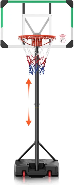 Portable Basketball Hoop & Goals Height Adjustable Basketball Hoop Goal with Backboard, Filable Base and 2 Wheels Pool Basketball Hoop Outdoor for Teenagers/Youth