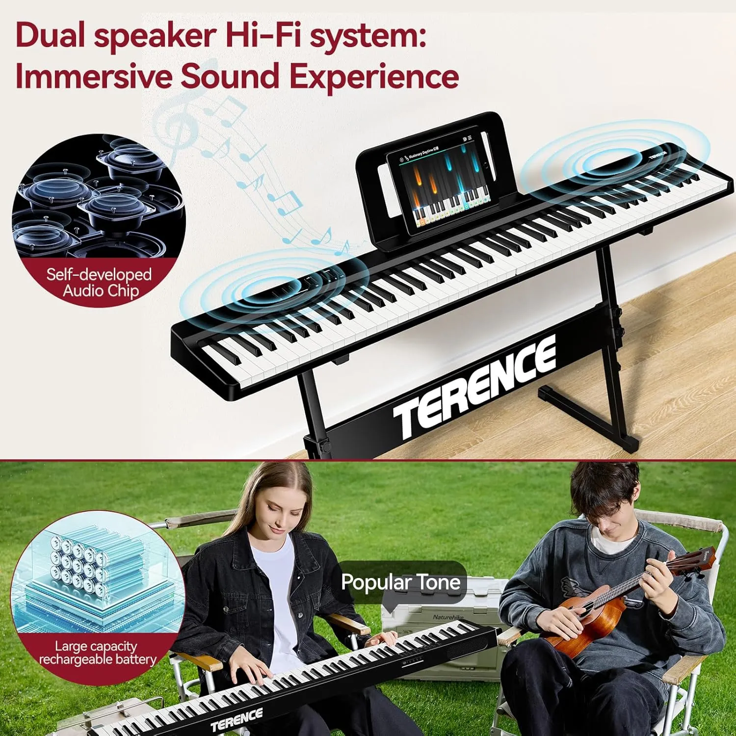 Portable Piano Keyboard Foldable: Portable Keyboard Piano 88 keys Semi-Weighted keyboard with MIDI Bluetooth TERENCE Electric Folding Piano Kit for Adult