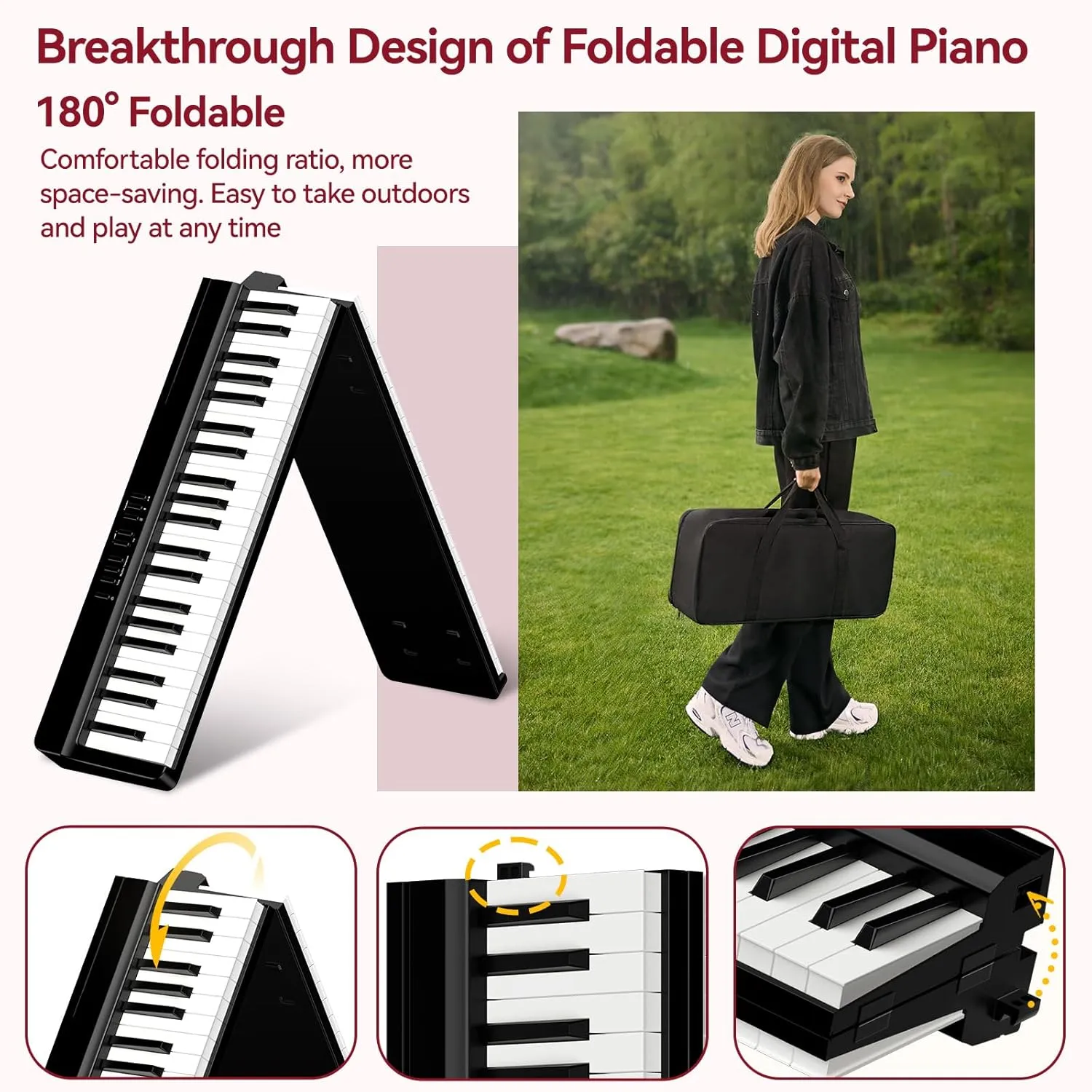 Portable Piano Keyboard Foldable: Portable Keyboard Piano 88 keys Semi-Weighted keyboard with MIDI Bluetooth TERENCE Electric Folding Piano Kit for Adult