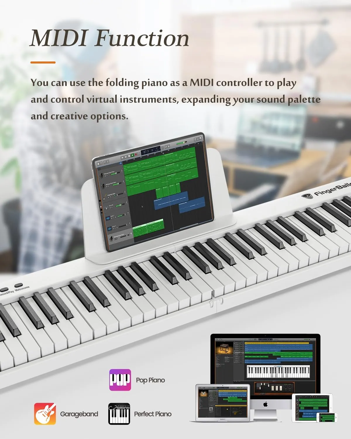 Portable Piano Keyboard, Semi-Weighted Folding Digital Piano 88 Key, Full Size, Wood Grain, Electric Piano Keyboard w/MIDI Bluetooth, Suitable for Adult, Toddler, Kids
