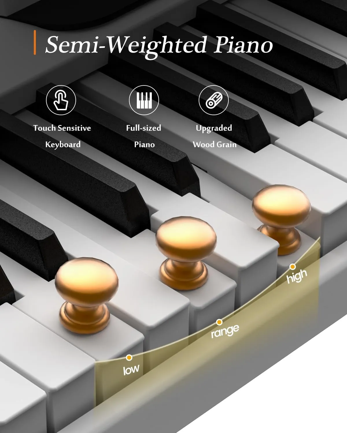 Portable Piano Keyboard, Semi-Weighted Folding Digital Piano 88 Key, Full Size, Wood Grain, Electric Piano Keyboard w/MIDI Bluetooth, Suitable for Adult, Toddler, Kids