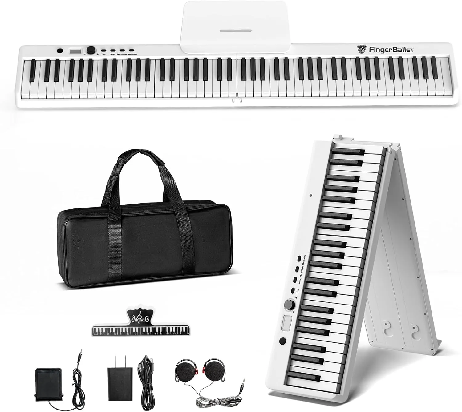 Portable Piano Keyboard, Semi-Weighted Folding Digital Piano 88 Key, Full Size, Wood Grain, Electric Piano Keyboard w/MIDI Bluetooth, Suitable for Adult, Toddler, Kids
