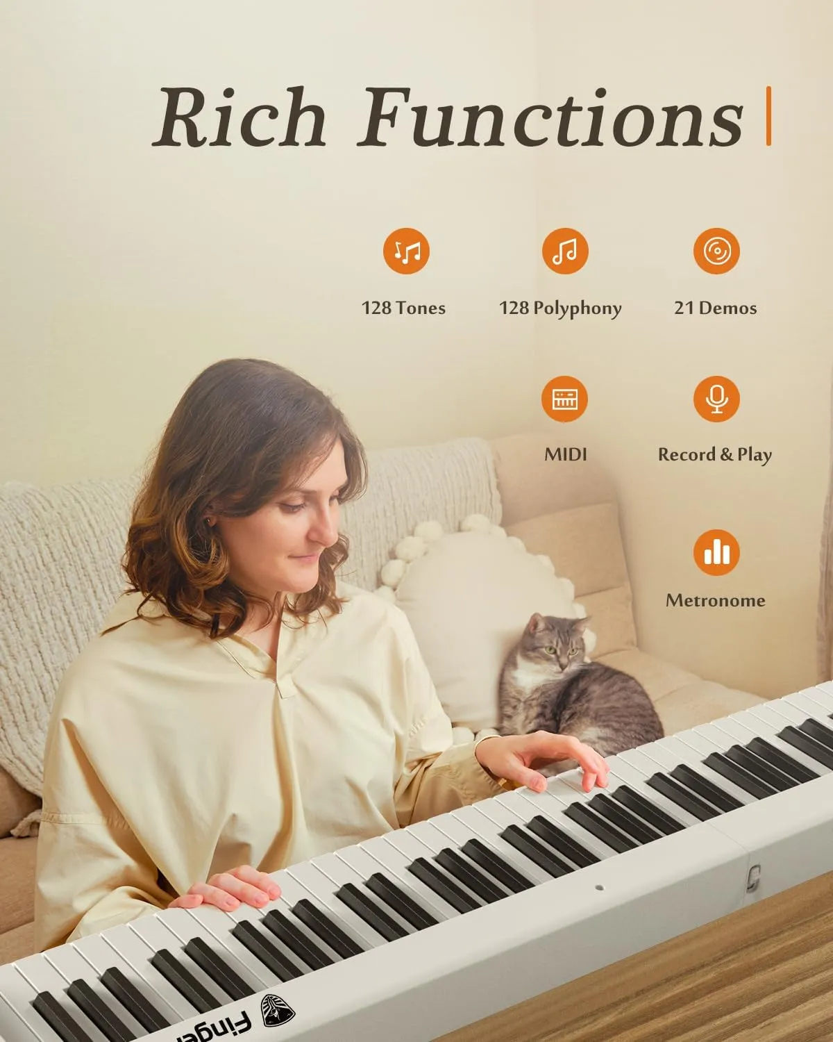 Portable Piano Keyboard, Semi-Weighted Folding Digital Piano 88 Key, Full Size, Wood Grain, Electric Piano Keyboard w/MIDI Bluetooth, Suitable for Adult, Toddler, Kids