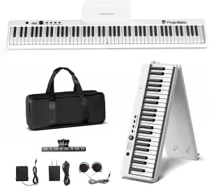 Portable Piano Keyboard, Semi-Weighted Folding Digital Piano 88 Key, Full Size, Wood Grain, Electric Piano Keyboard w/MIDI Bluetooth, Suitable for Adult, Toddler, Kids