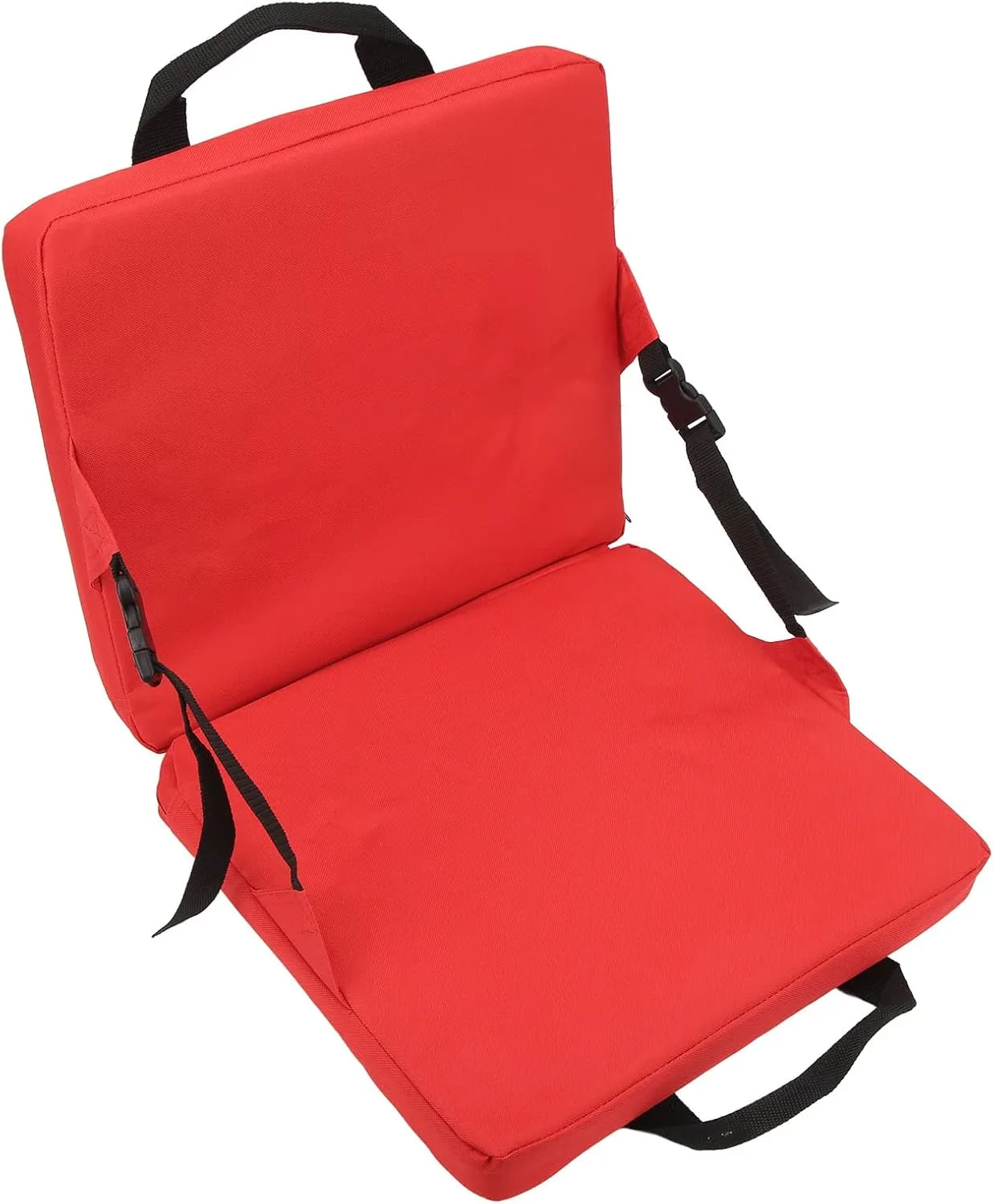 Portable Stadium Seat Cushion, Outdoor Folding Padded Floor Chair with Back Support Backrest, Storage Pocket and Adjustable Strap, Lightweight Stadium Bleacher Seat (Red)