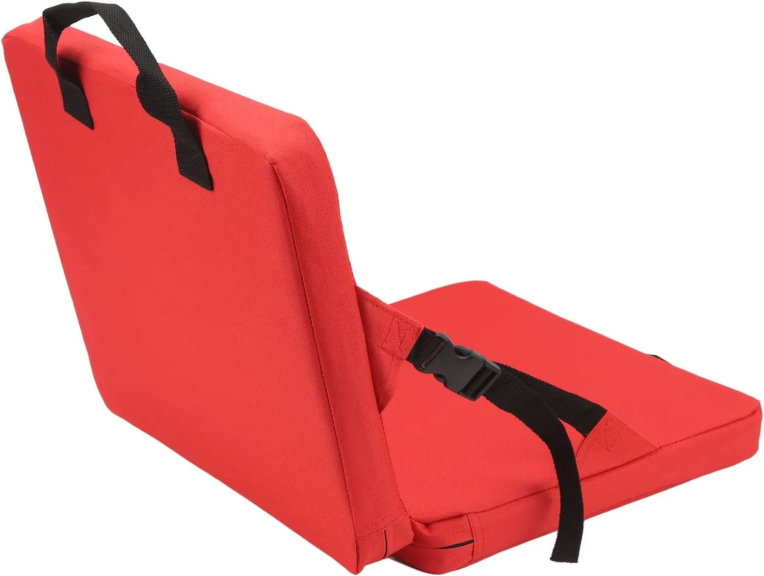 Portable Stadium Seat Cushion, Outdoor Folding Padded Floor Chair with Back Support Backrest, Storage Pocket and Adjustable Strap, Lightweight Stadium Bleacher Seat (Red)