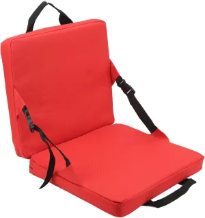 Portable Stadium Seat Cushion, Outdoor Folding Padded Floor Chair with Back Support Backrest, Storage Pocket and Adjustable Strap, Lightweight Stadium Bleacher Seat (Red)