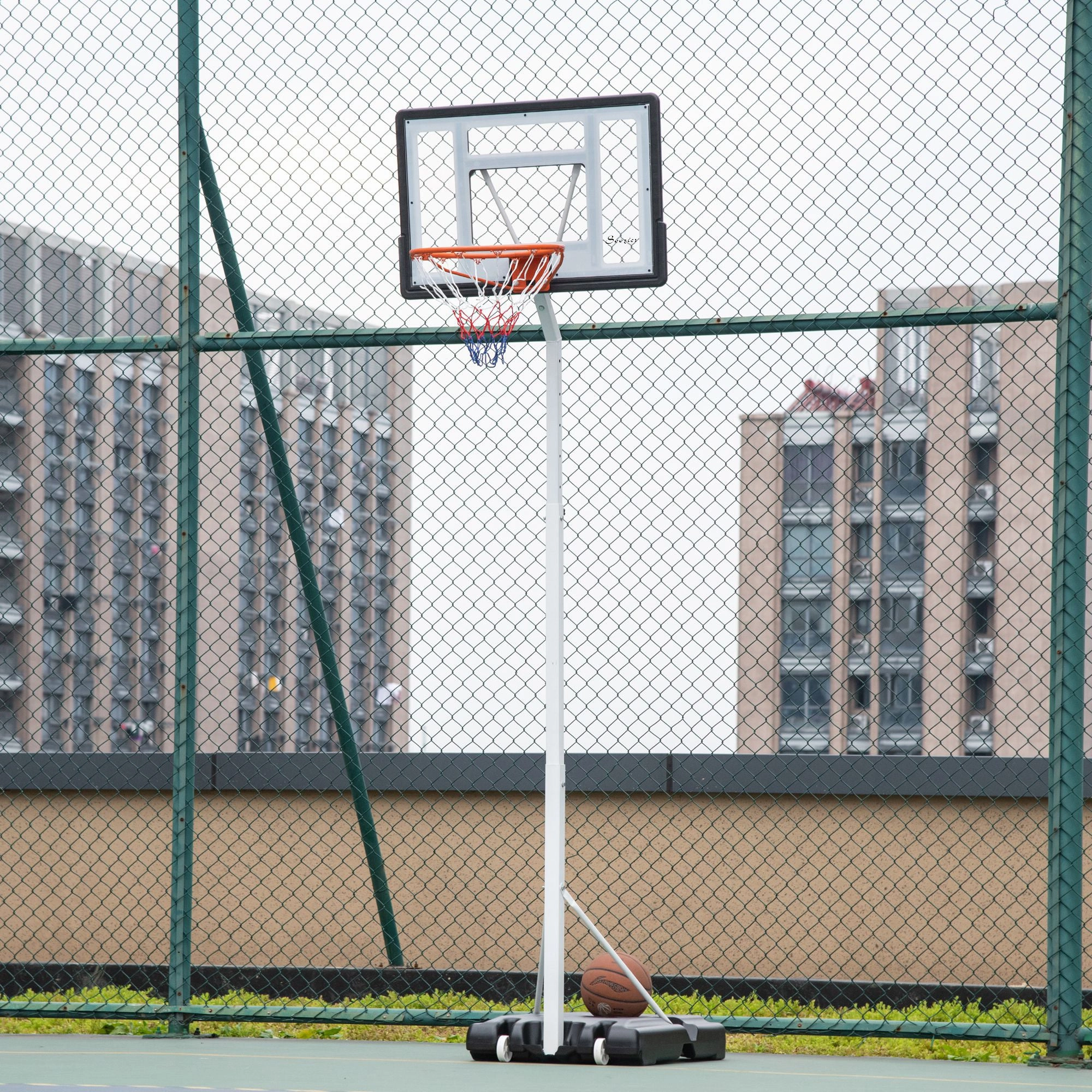 Portable Basketball Hoop, 7ft-8.5ft Height Adjustable Basketball System with Wheels & 35.5" Backboard for Youth Junior