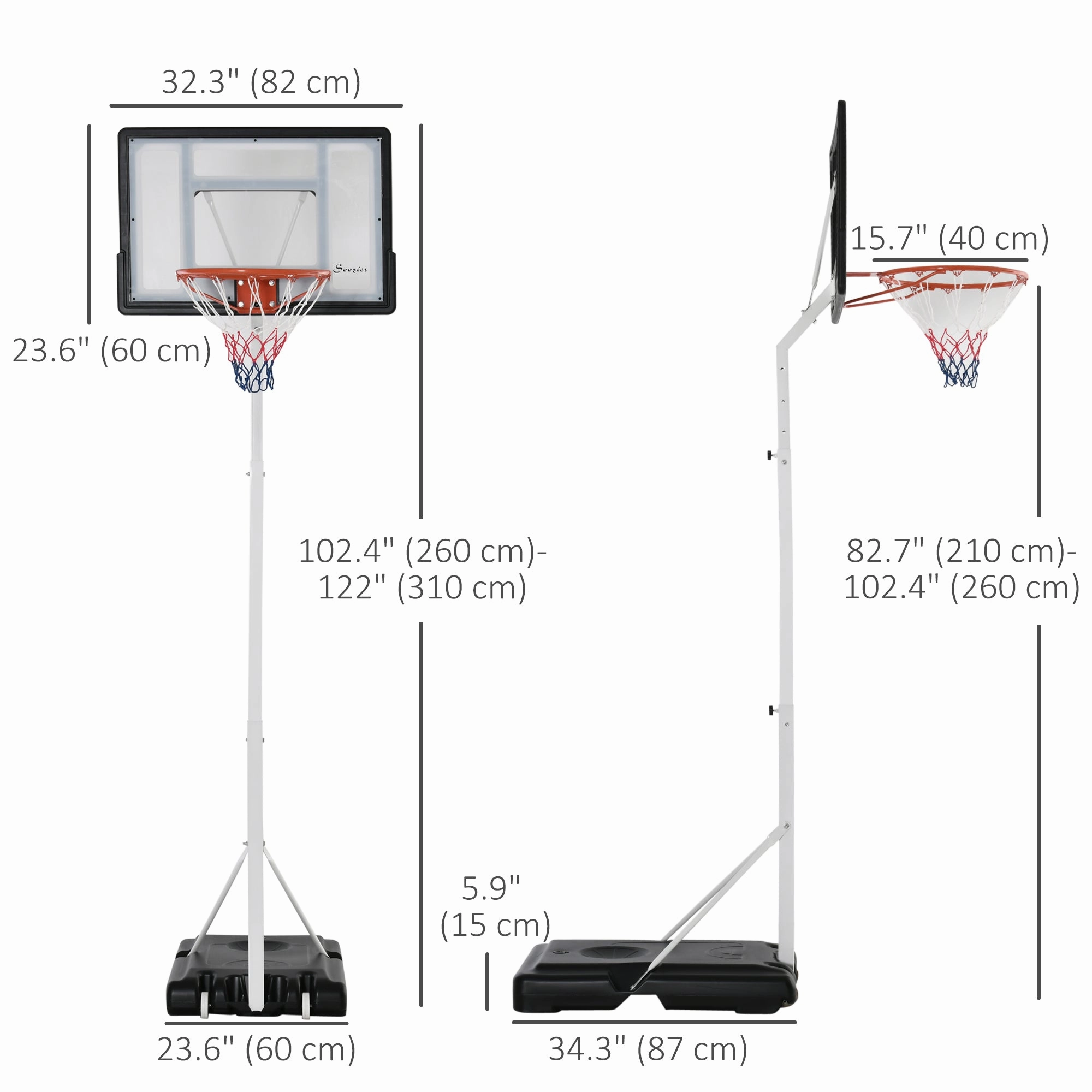 Portable Basketball Hoop, 7ft-8.5ft Height Adjustable Basketball System with Wheels & 35.5" Backboard for Youth Junior
