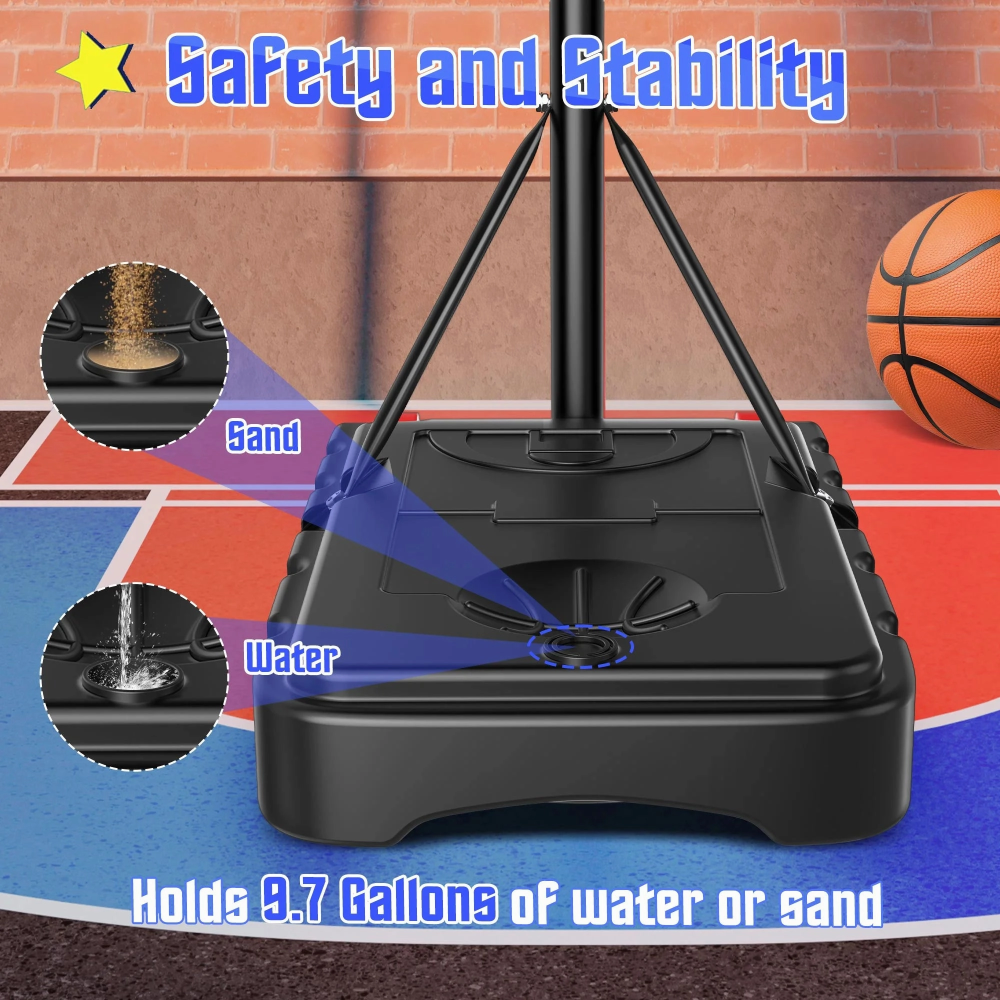Portable Basketball Hoop Outdoor, 33In Basketball Goals 5-7Ft Height Adjustable PVC Basketball Hoop Goals for Basketball Court Kids Toddlers Play Outdoor