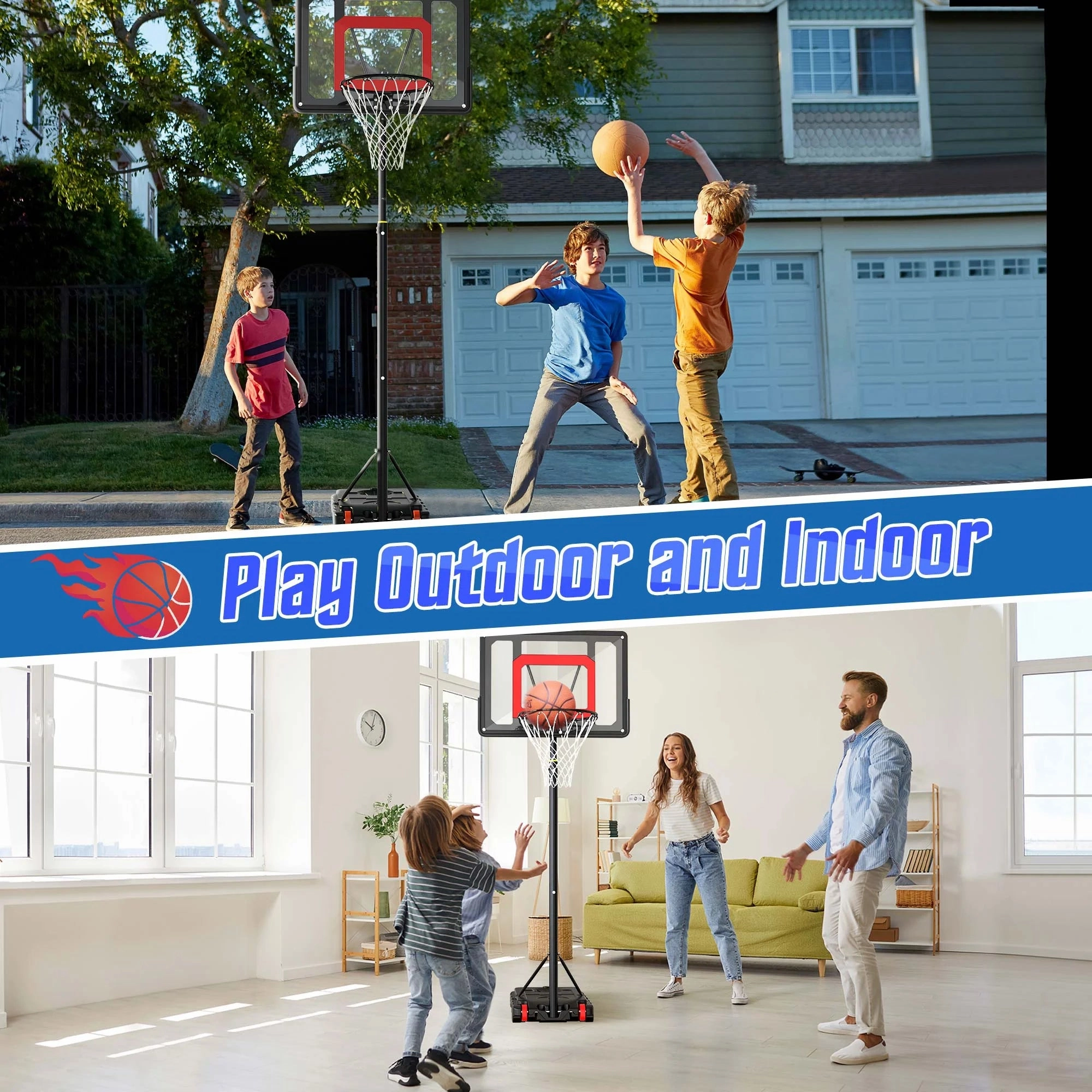 Portable Basketball Hoop Outdoor, 33In Basketball Goals 5-7Ft Height Adjustable PVC Basketball Hoop Goals for Basketball Court Kids Toddlers Play Outdoor