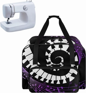 Portable Sewing Machine Storage Case, Piano Musical Notation Print Sewing Machine Bag with Comfortable Handle and Front Pocket Compatible with Most Sewing Machines