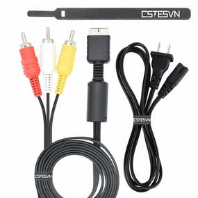 Power Cord and AV Cable for PS1 PS2 PS3, AC Power Cord and AV Cable Compatible with PlayStation 1 2 3, 2 Prong Charger Adapter & Audio Video RCA Replacement Set
