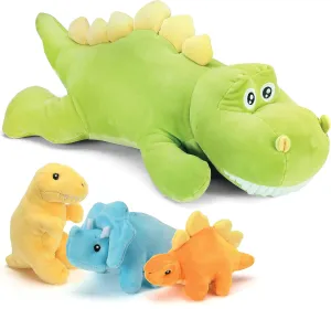 PREXTEX 15-Inch Stegosaurus Stuffed Dinosaur with 3 Baby Plush Toys Inside - Large Zippered Pouch Dinosaur for Boys and Girls, Soft Dinosaur Toys for Kids 3 and Up