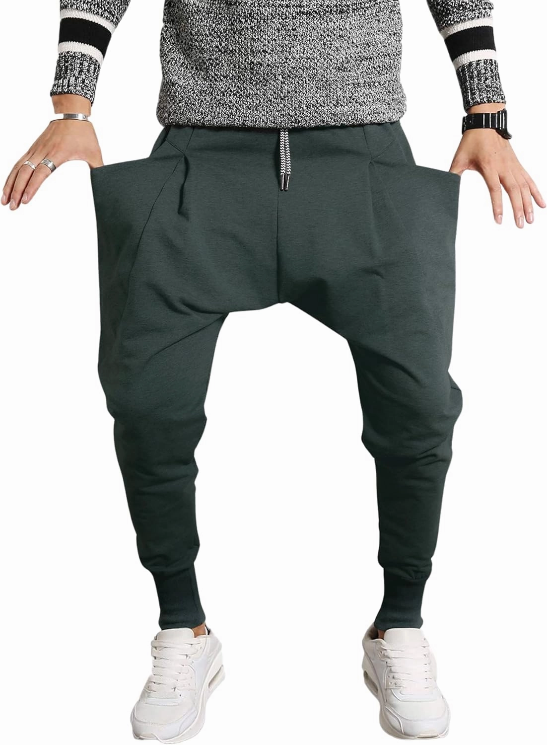 PRIJOUHE Men's Joggers, Sweatpants, Low Crotch Sweats Slim Fit Trousers Harem Hip Hop Pants