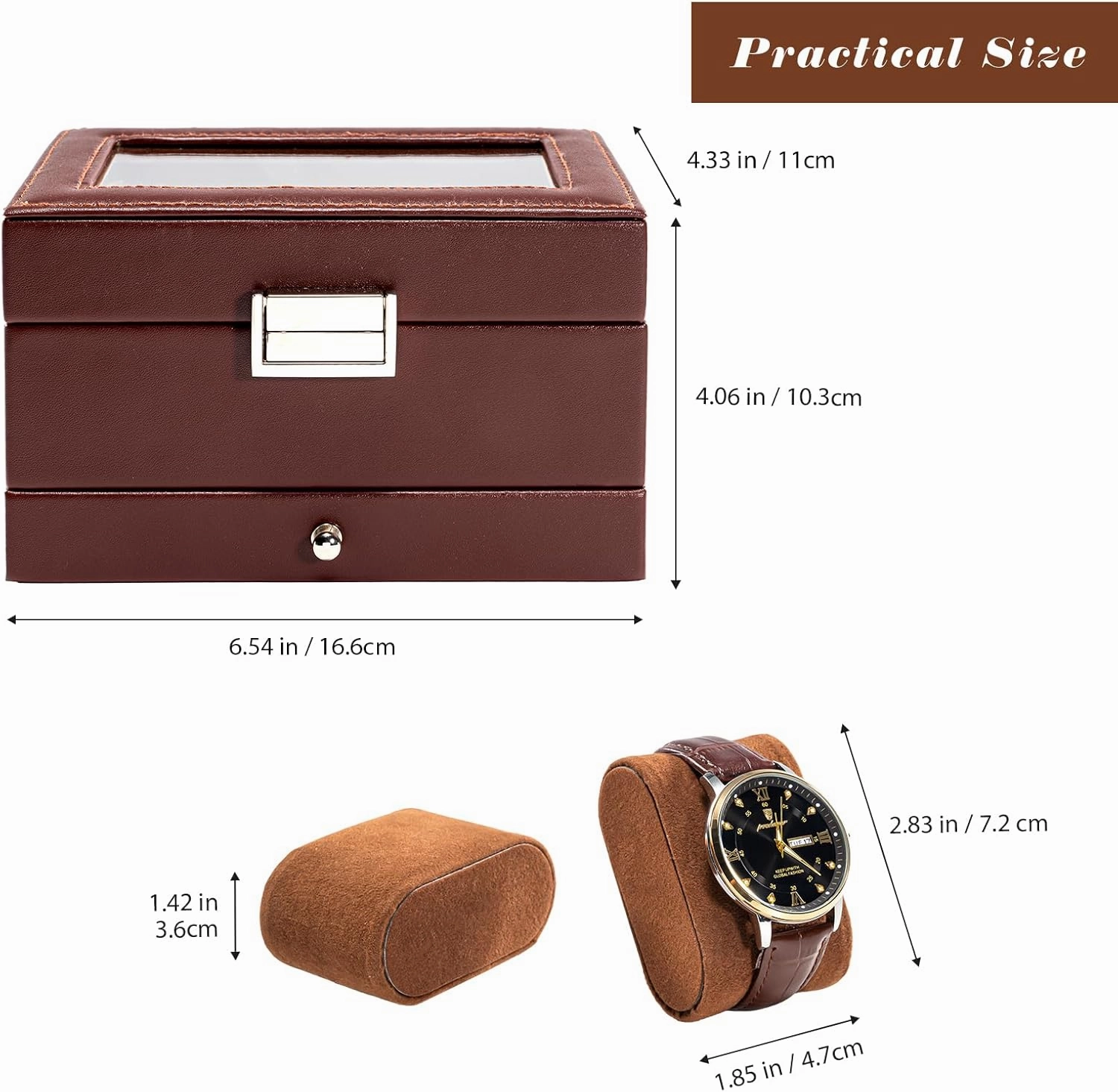 ProCase Men's Watch Box - 3 Slot Display Case with Drawer, Glass Lid, 2-Layer Jewelry & Watch Storage - Espresso