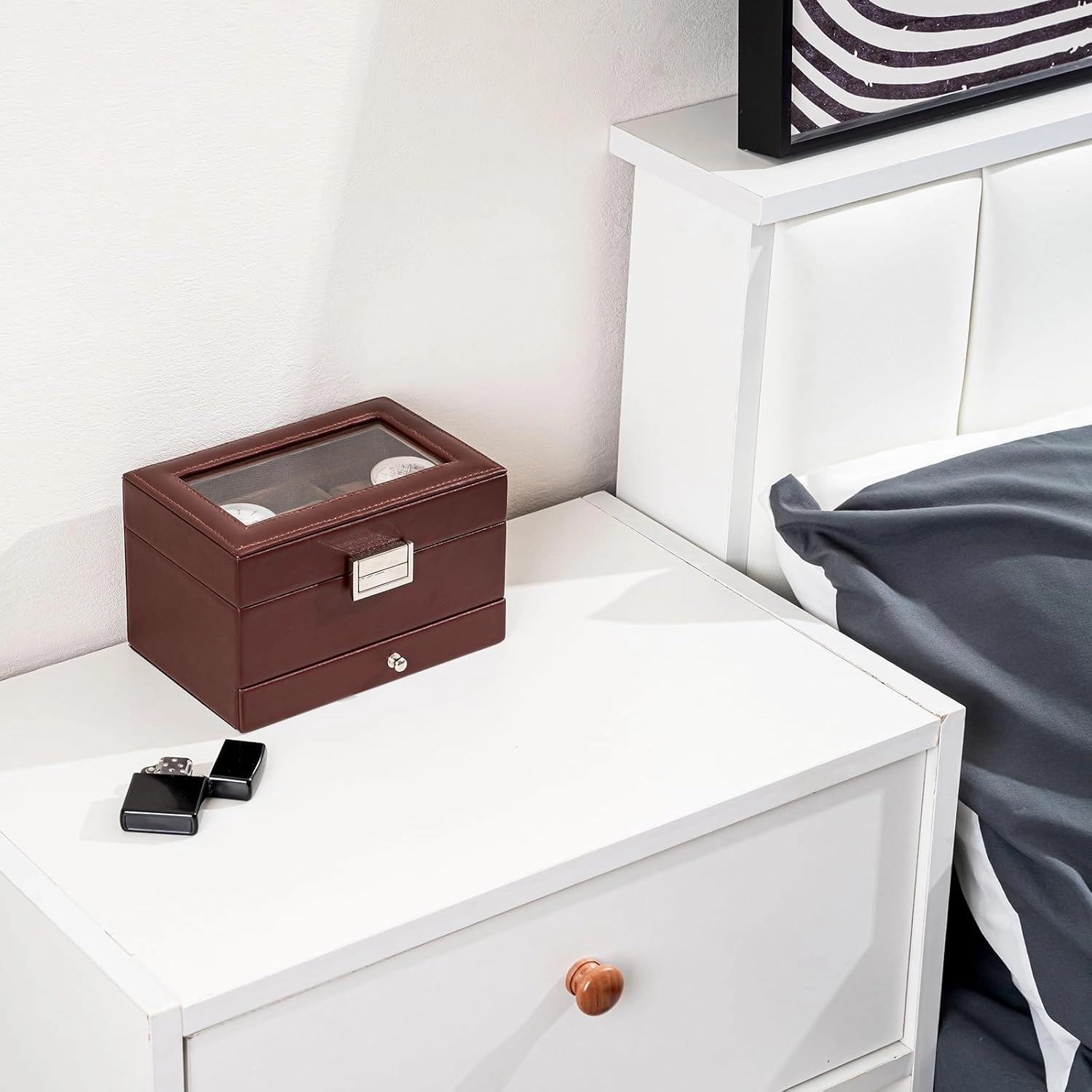 ProCase Men's Watch Box - 3 Slot Display Case with Drawer, Glass Lid, 2-Layer Jewelry & Watch Storage - Espresso
