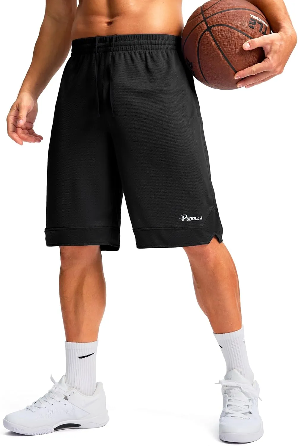 Pudolla Men's Basketball Shorts with Zipper Pockets 11" Long Gym Athletic Shorts for Men Lightweight Quick Dry