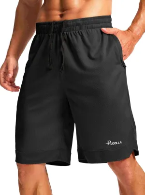 Pudolla Men's Basketball Shorts with Zipper Pockets 11" Long Gym Athletic Shorts for Men Lightweight Quick Dry