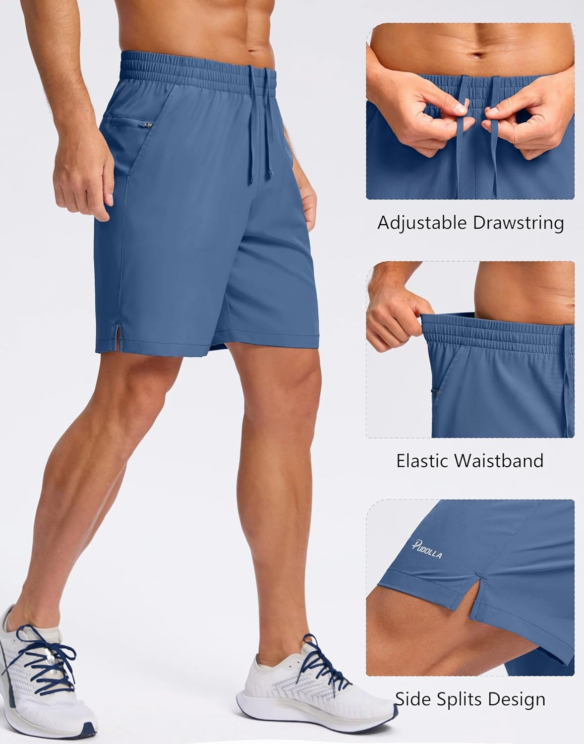 Pudolla Men's 7" Gym Workout Shorts with Zipper Pockets Lightweight Quick Dry Running Athletic Shorts for Men