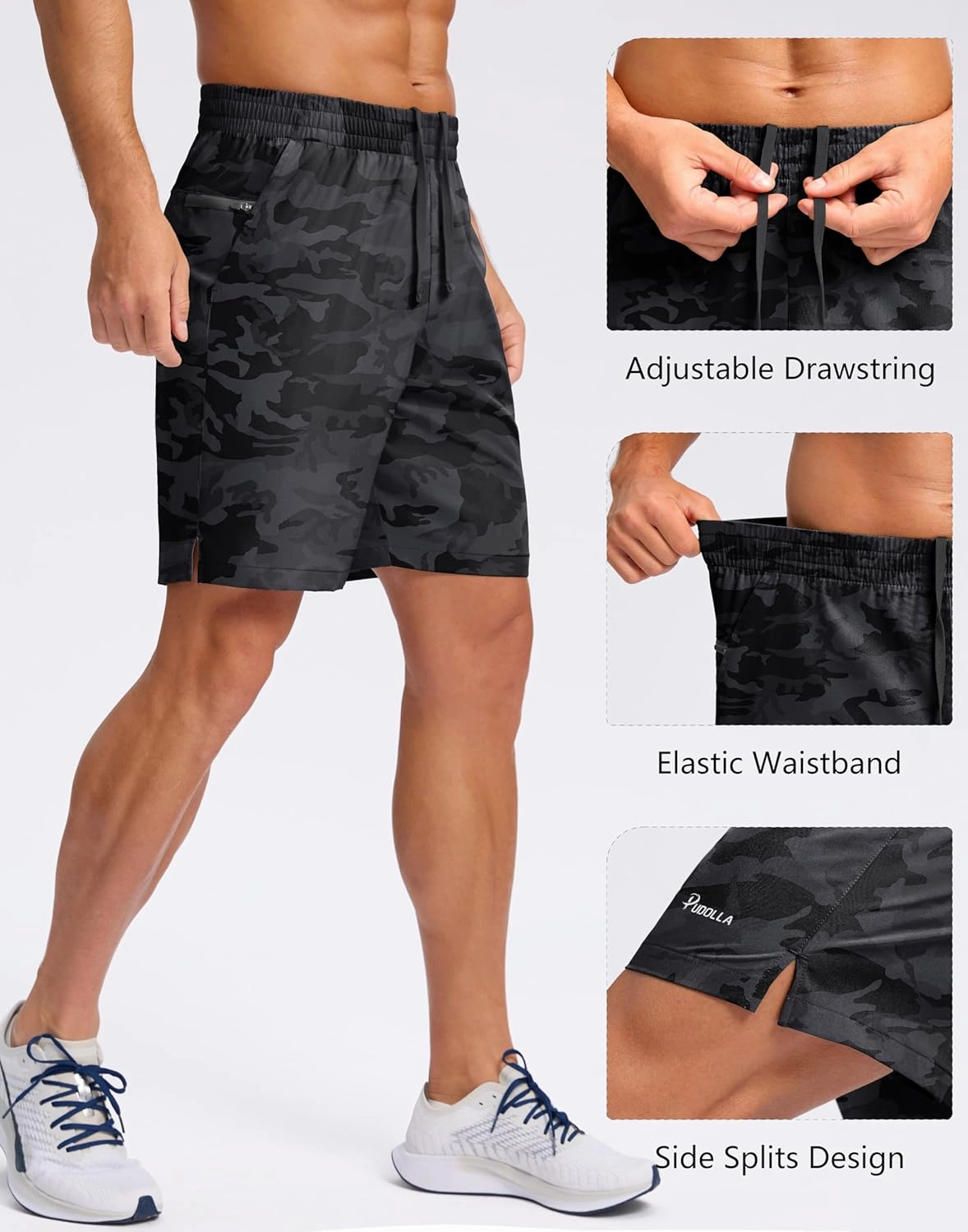 Pudolla Men's 7" Gym Workout Shorts with Zipper Pockets Lightweight Quick Dry Running Athletic Shorts for Men
