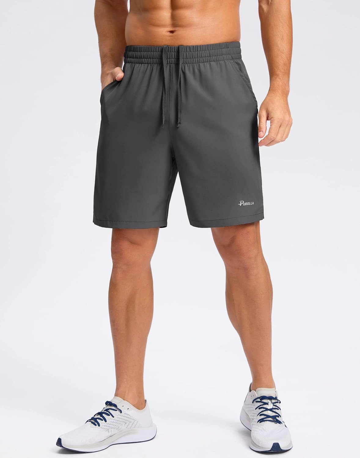 Pudolla Men's 7" Gym Workout Shorts with Zipper Pockets Lightweight Quick Dry Running Athletic Shorts for Men