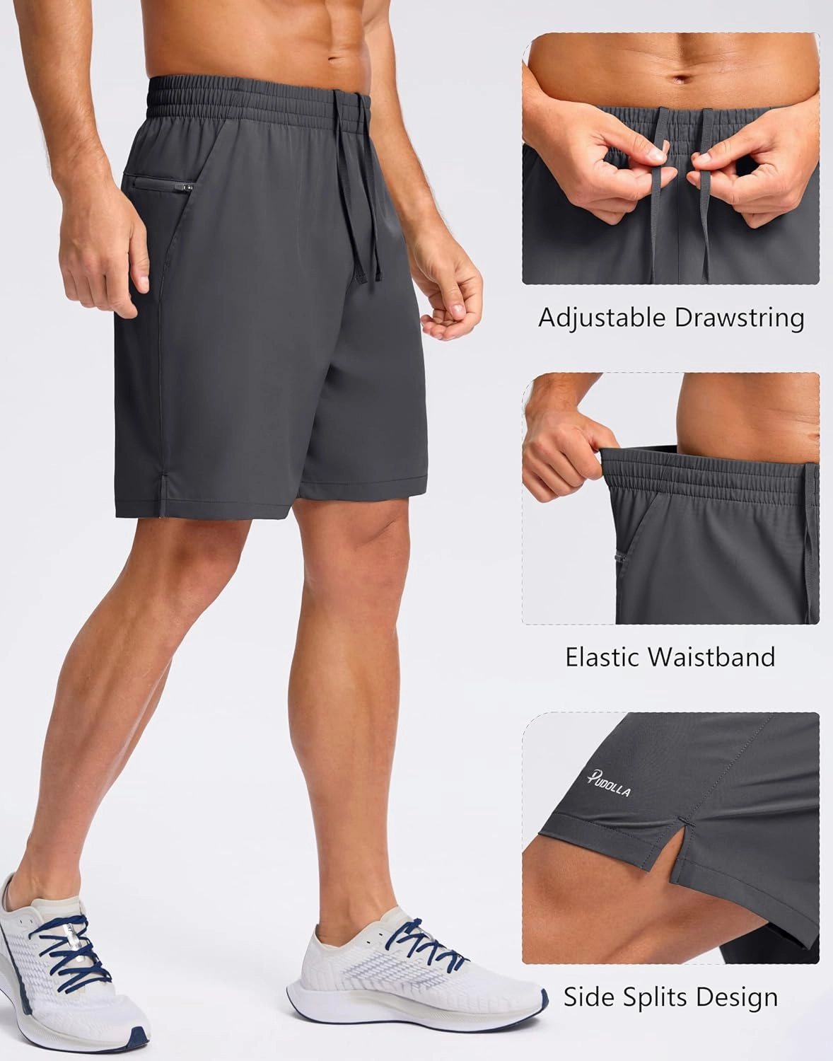 Pudolla Men's 7" Gym Workout Shorts with Zipper Pockets Lightweight Quick Dry Running Athletic Shorts for Men