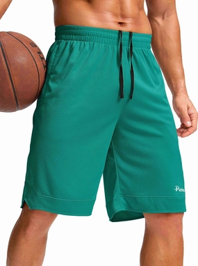 Pudolla Men's Basketball Shorts with Zipper Pockets 11" Long Gym Athletic Shorts for Men Lightweight Quick Dry