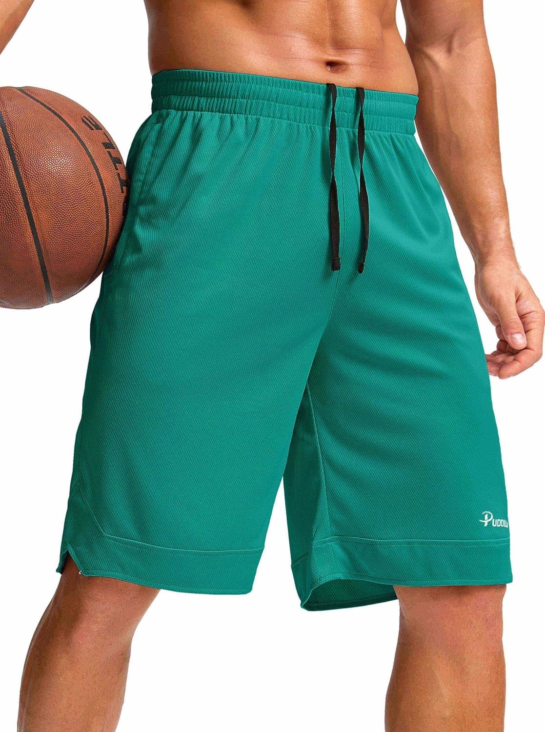 Pudolla Men's Basketball Shorts with Zipper Pockets 11" Long Gym Athletic Shorts for Men Lightweight Quick Dry
