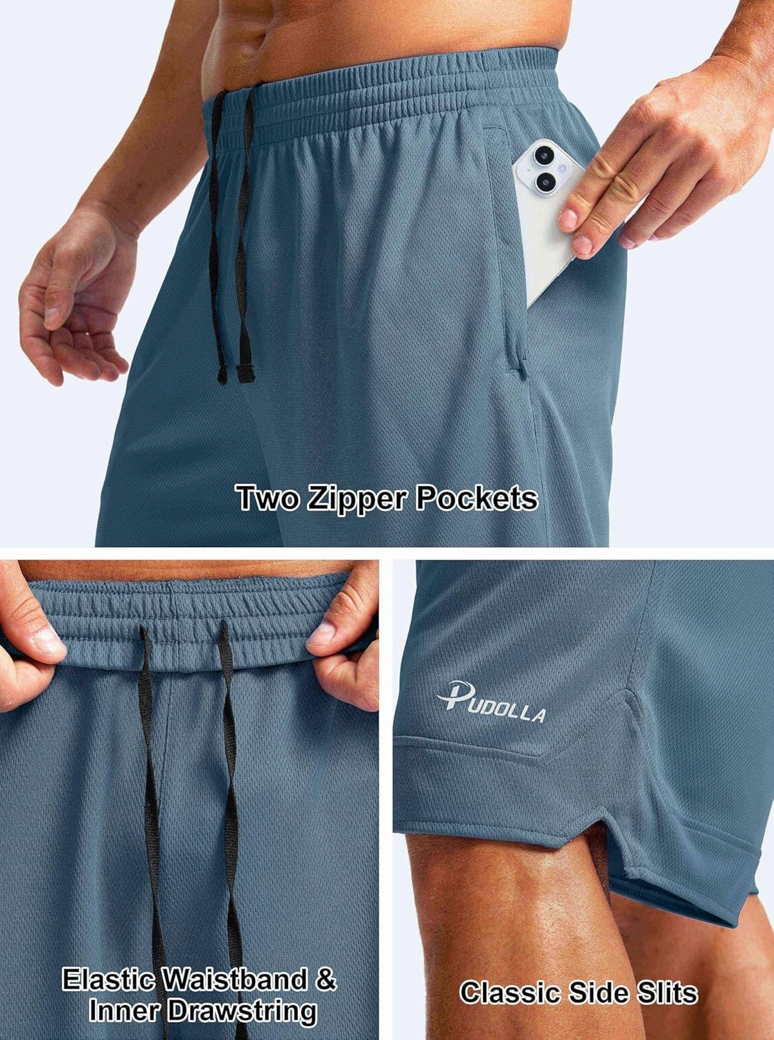 Pudolla Men's Basketball Shorts with Zipper Pockets 11" Long Gym Athletic Shorts for Men Lightweight Quick Dry