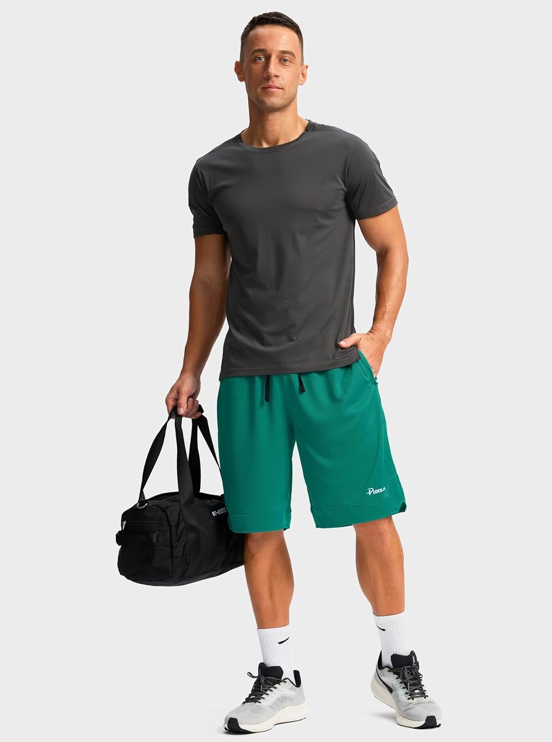 Pudolla Men's Basketball Shorts with Zipper Pockets 11" Long Gym Athletic Shorts for Men Lightweight Quick Dry