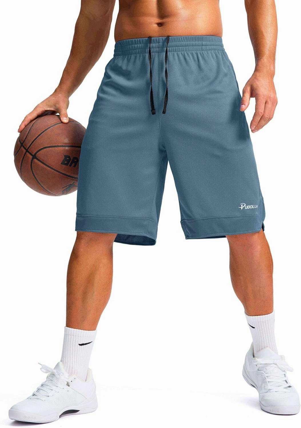 Pudolla Men's Basketball Shorts with Zipper Pockets 11" Long Gym Athletic Shorts for Men Lightweight Quick Dry