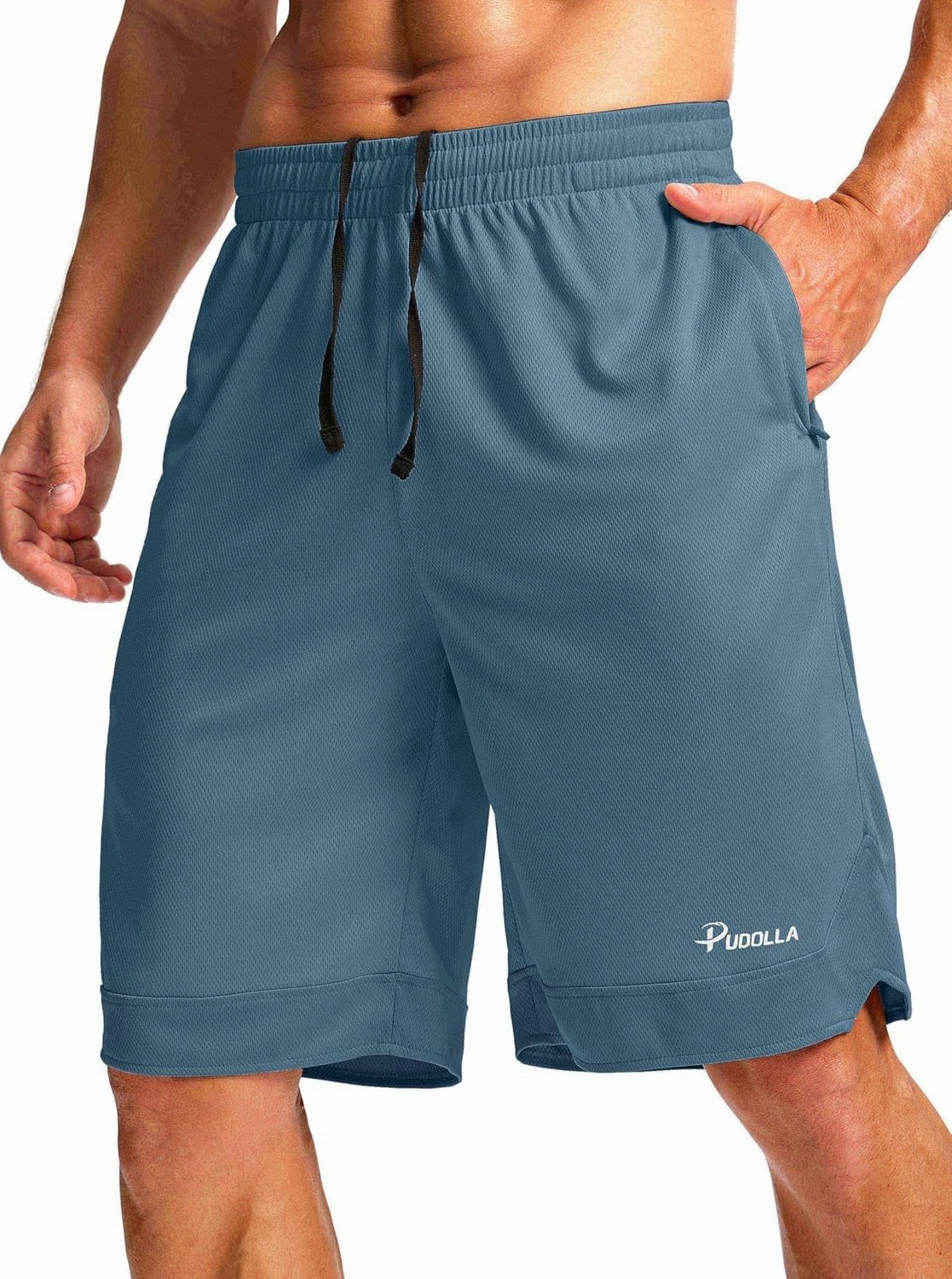 Pudolla Men's Basketball Shorts with Zipper Pockets 11" Long Gym Athletic Shorts for Men Lightweight Quick Dry