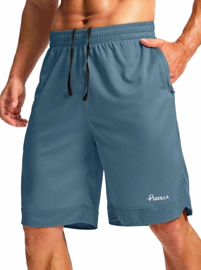 Pudolla Men's Basketball Shorts with Zipper Pockets 11" Long Gym Athletic Shorts for Men Lightweight Quick Dry