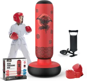 Punching Bag for Kids, Tall Larger 66’’ Inflatable Punching Bag Boxing Bag for Kids Teens, Punching Bag Set Toy with Gloves and Pump for Practicing Karate, Taekwondo