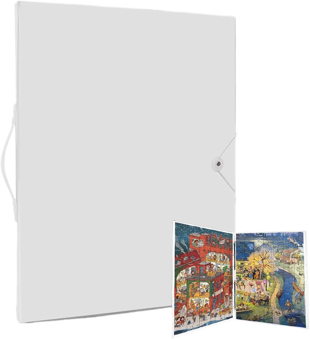 Puzzle Storage Folder Keeper, Puzzle Space-Saving Organizer Accessories, 1000 Pieces Large-Capacity with Metal Binder, Portable, Dustproof and Stain-Proof (White)