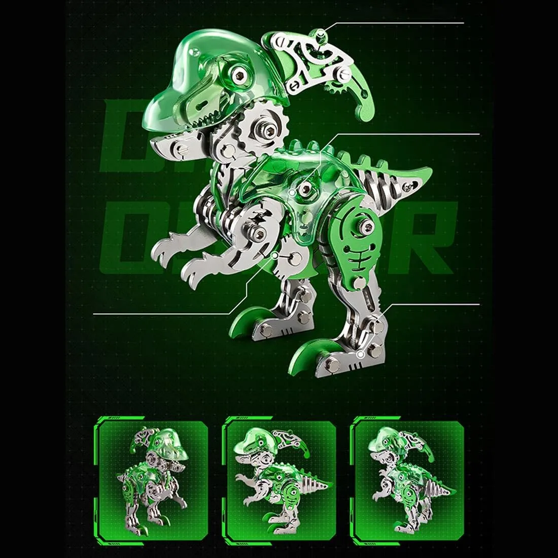 Q Version Dinosaur Model 3D Metal Puzzle for Adult Teens 157PCS Dinosaur Assemble Model Hnadicraft Ornament Desk Bookshelf Decor