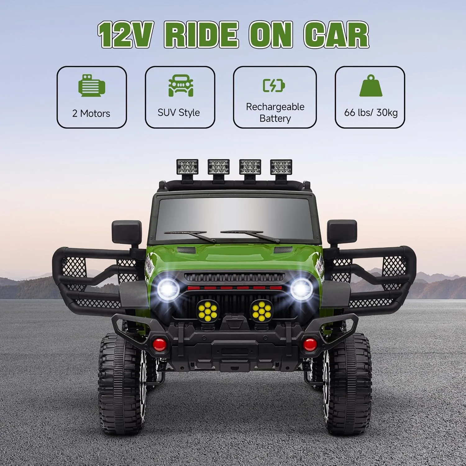 Qaba 12V Ride on Truck, Electric Car for Kids, Battery Powered Ride on Car, Parent Remote, 4 Suspension Wheels, Music Horn LED Lights, Green