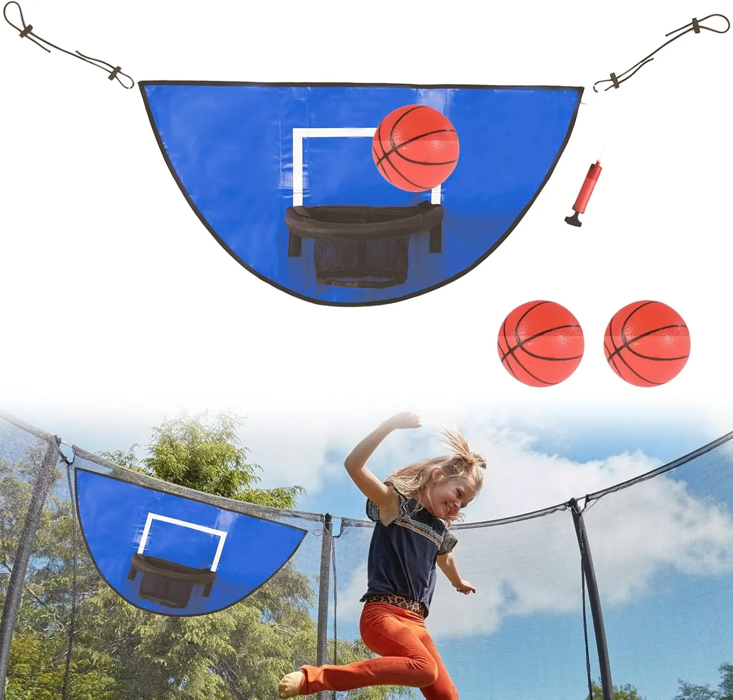 Qivine Trampoline Basketball Hoop, Waterproof Basketball for Trampoline with 3 Mini Basketball Trampoline Basketball Hoop Attachment 96 * 50Cm of Trampolines with Enclosures and Pole Caps
